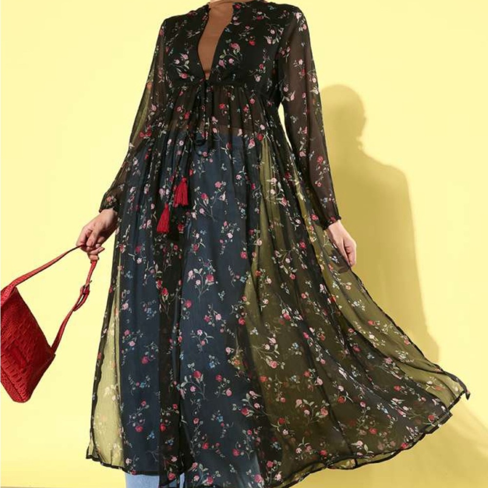 Boutique Duster kimono light weight Foral Chiffon long line Tie Up